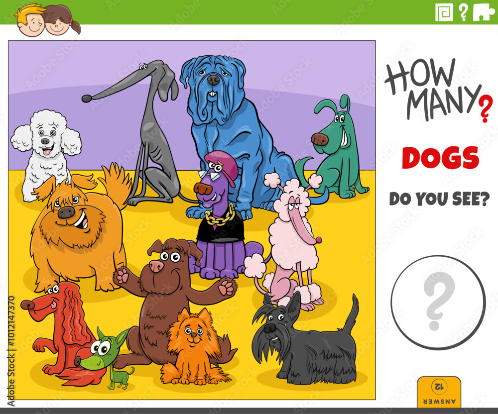 Naklejka premium counting cartoon dogs animal characters educational activity