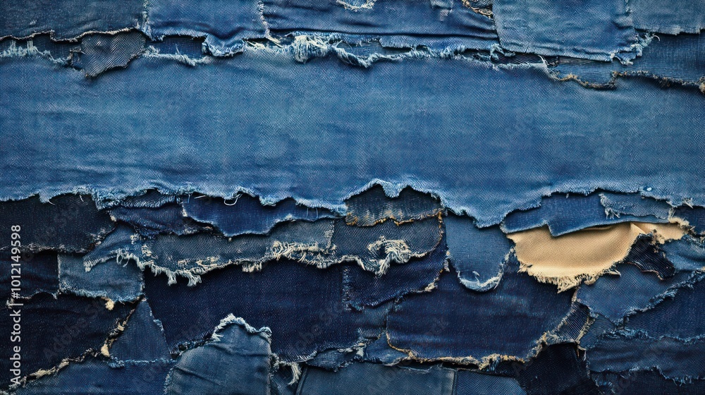 A textured collage of various denim fabrics in shades of blue, showcasing textile diversity. A textured collage of various denim fabrics in shades of blue, showcasing textile diversity.