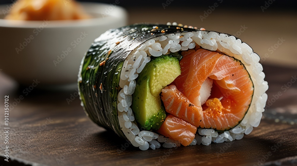realistic photo illustration of Japanese specialty food in the form of sushi rolls realistic photo illustration of Japanese specialty food in the form of sushi rolls