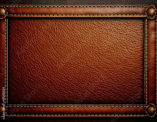A brown leather panel with a stitched border