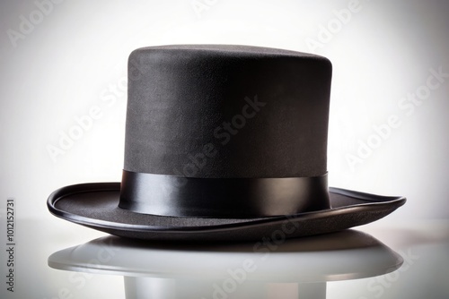 Elegant black top hat on a white background, perfect for formal occasions and vintage-inspired events