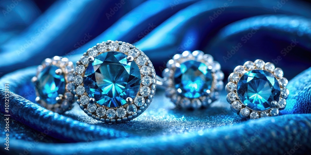 Elegant Blue Diamonds Set in Stunning Jewelry Displayed on a Soft Velvet Background for Luxury Appeal Elegant Blue Diamonds Set in Stunning Jewelry Displayed on a Soft Velvet Background for Luxury Appeal