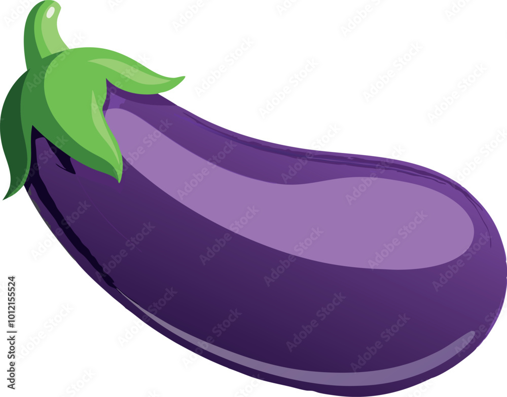 Fresh purple eggplant with green leaves illustration Fresh purple eggplant with green leaves illustration
