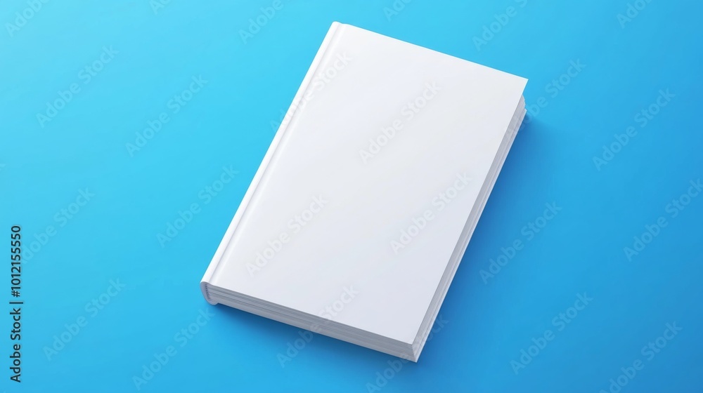 Top View of a White Book Cover on Blue Background: High-Resolution Flat Lay Mockup with No Text or Images for Creative Design Top View of a White Book Cover on Blue Background: High-Resolution Flat Lay Mockup with No Text or Images for Creative Design