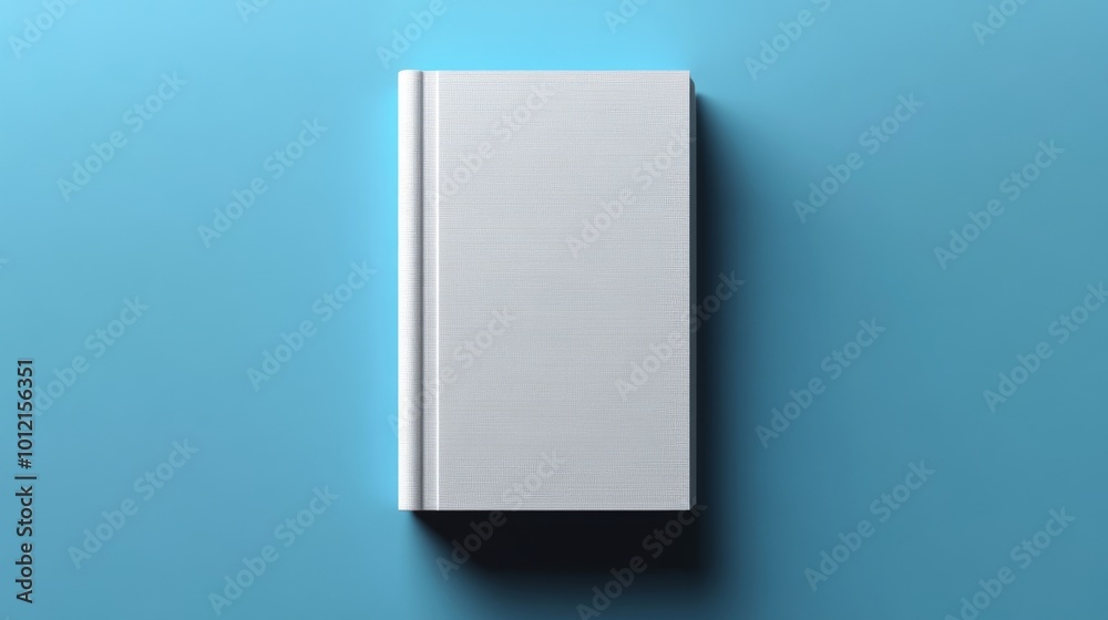Top View of a White Book Cover on Blue Background: High-Resolution Flat Lay Mockup with No Text or Images for Creative Design Top View of a White Book Cover on Blue Background: High-Resolution Flat Lay Mockup with No Text or Images for Creative Design