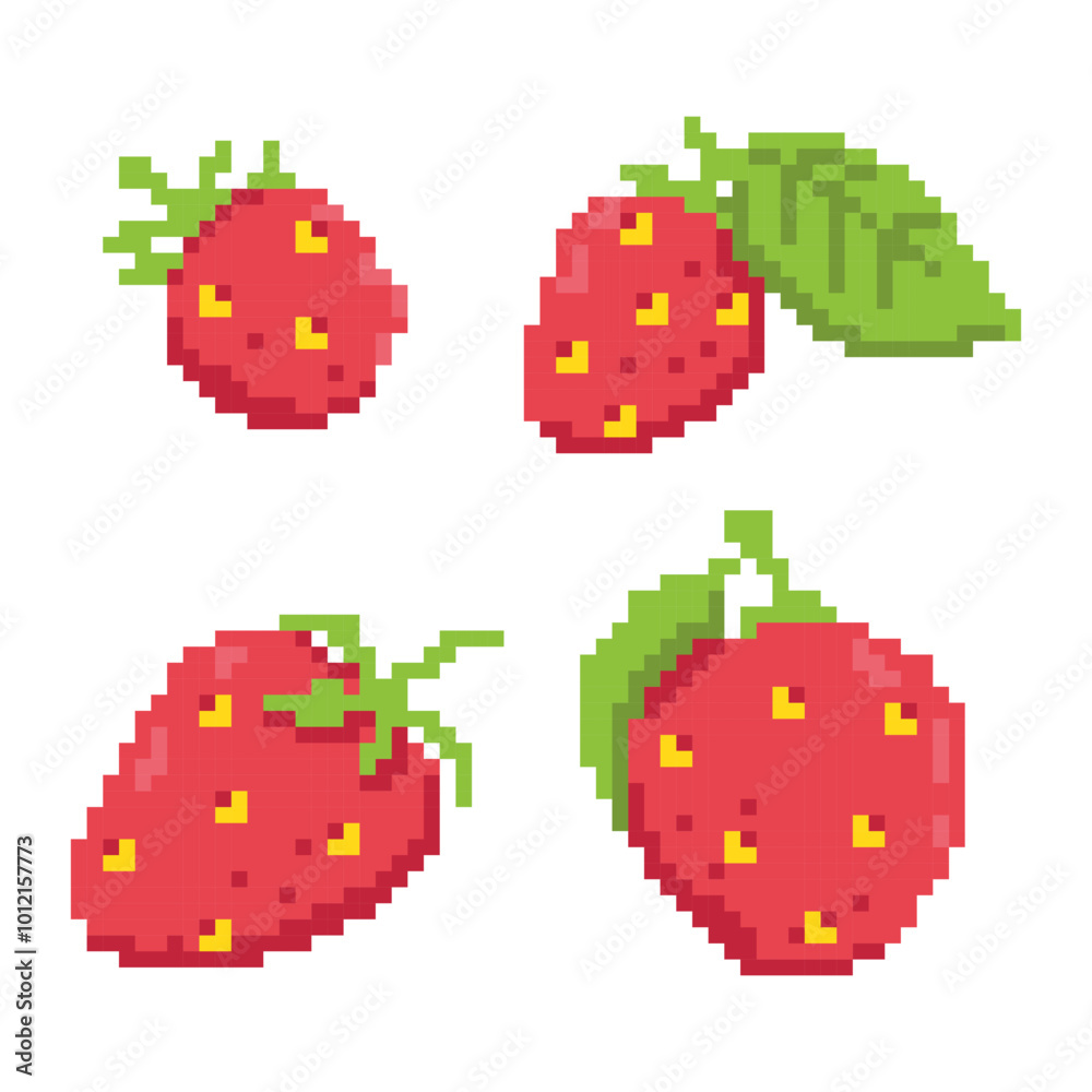 Fototapeta premium Strawberry Pixel Art. Berries Set. Vector Illustration