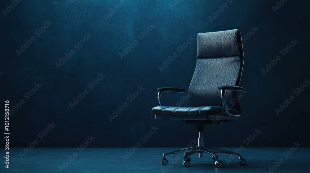A sleek office chair in a dark, minimalist setting, emphasizing modern design and comfort. A sleek office chair in a dark, minimalist setting, emphasizing modern design and comfort.