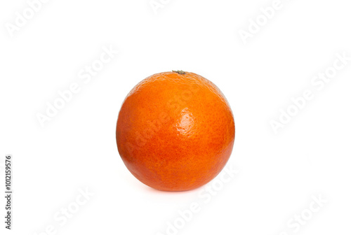 Ripe Sicilian orange isolated over white background. Copy space. Close up view