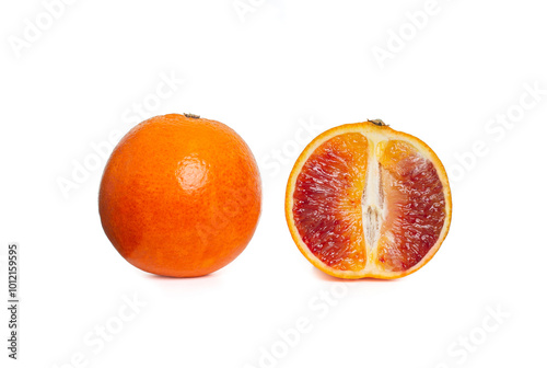 Ripe Sicilian oranges isolated over white background. Copy space. Close up view