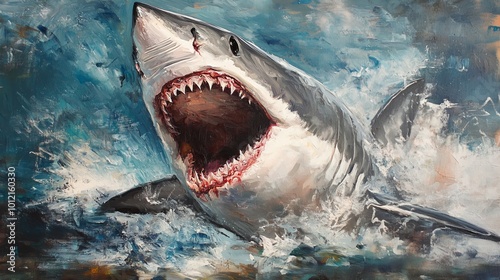 Majestic white shark  powerful marine predator with its enormous mouth wide open