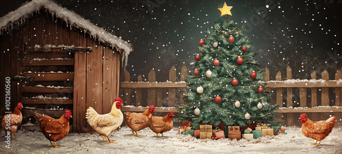 Barnyard Christmas chicken farm background