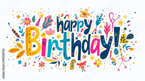 Colorful happy birthday celebration with festive floral design