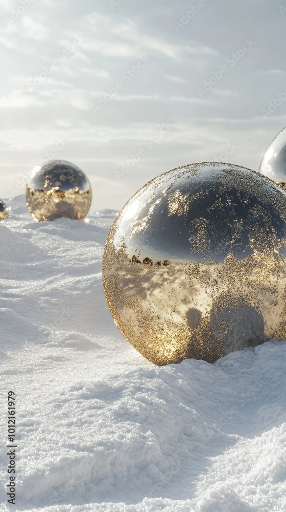 Merry Christmas and Happy New Year background with realistic 3D transparent glass ornaments, decorative white balls with gold swirls and glass fir cones in an elegant holiday design. Merry Christmas and Happy New Year background with realistic 3D transparent glass ornaments, decorative white balls with gold swirls and glass fir cones in an elegant holiday design.