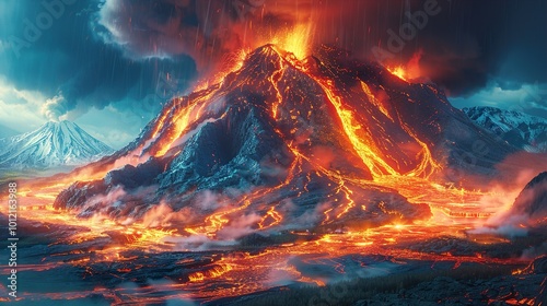 Volcanic Eruption: A Fiery Mountain Landscape