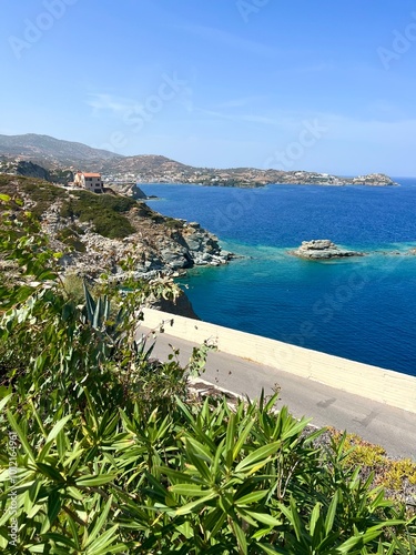 View of Agia Pelagia resort in the mountains of Crete in Greece. Mades, Ligaria.	 photo