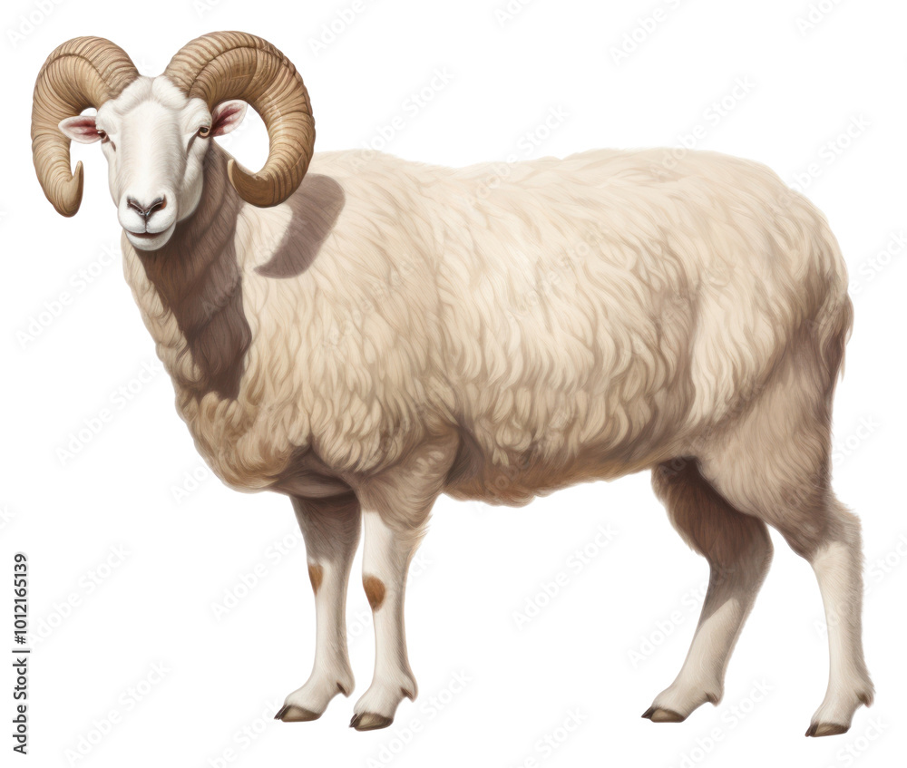 Fototapeta premium PNG Arles Merino Sheep Ram sheep livestock standing.