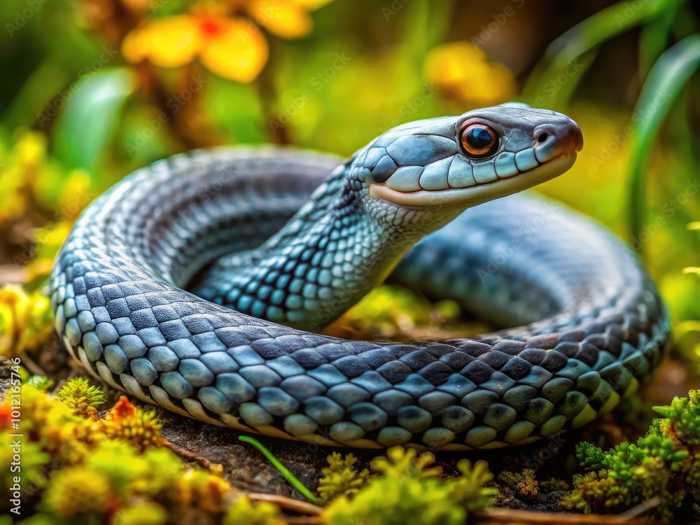 Fototapeta premium Elegant Grey Snake on Natural Background Capturing the Beauty of Serpents in Their Habitat