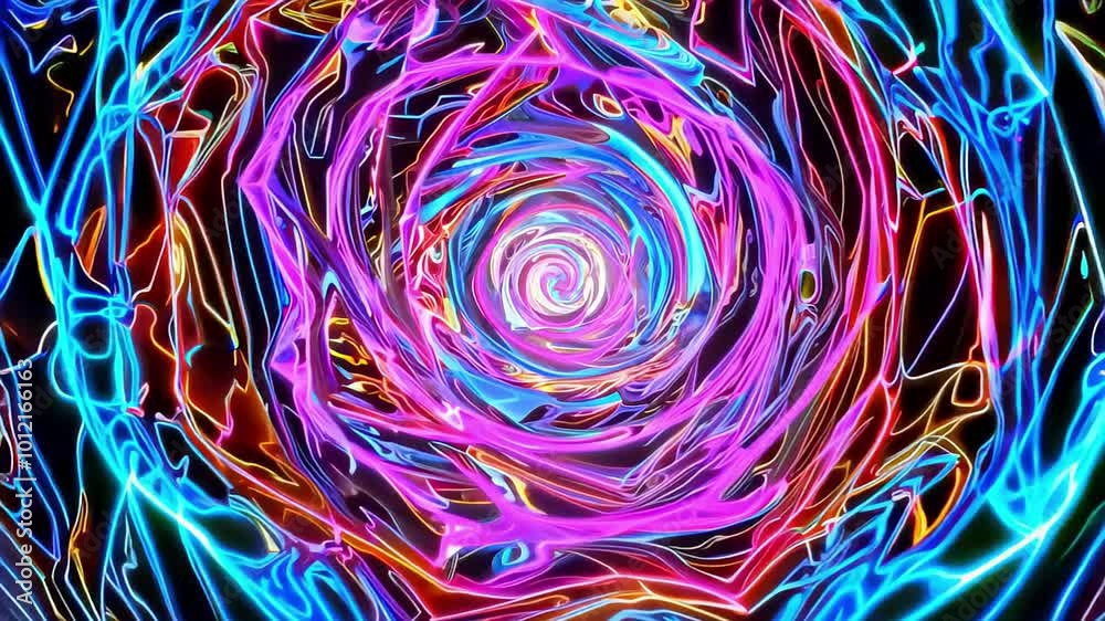 Movement through psychedelic labyrinth of vivid colors and patterns, resembling kaleidoscope. Concept of surreal visual journey, abstract art, mesmerizing experience, optical illusion, visual effects Movement through psychedelic labyrinth of vivid colors and patterns, resembling kaleidoscope. Concept of surreal visual journey, abstract art, mesmerizing experience, optical illusion, visual effects