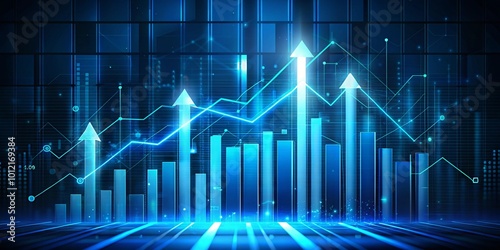 Business chart growing, graph bar raising up, economic growth theme banner illustration