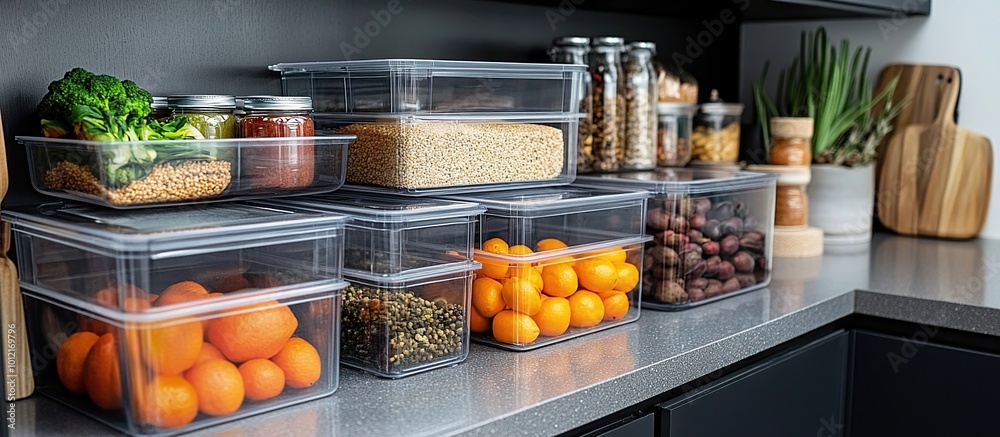 Organized Kitchen Counter with Stacked Storage Containers Organized Kitchen Counter with Stacked Storage Containers