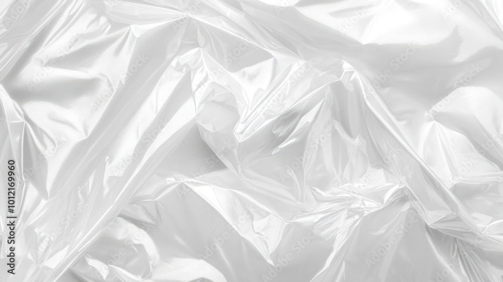Obraz premium A crumpled white plastic sheet creating a textured surface with light reflections.
