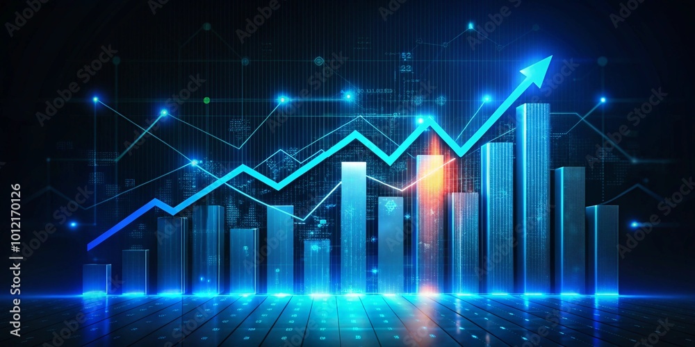 Business chart growing, graph bar raising up, economic growth theme banner illustration Business chart growing, graph bar raising up, economic growth theme banner illustration