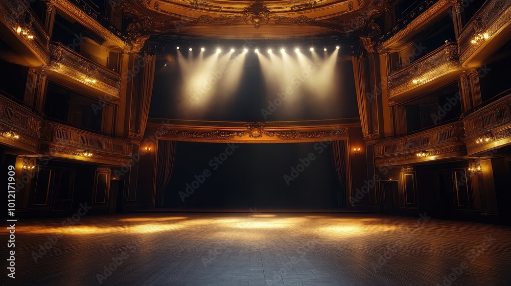 Elegant Classic Theatre with Spotlight. AI generated illustration. Elegant Classic Theatre with Spotlight. AI generated illustration.