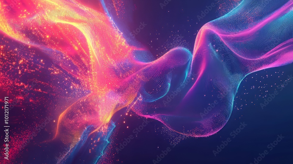 Fototapeta premium A bold composition of glowing data flow and explosion, lights, energetic backround, colorful