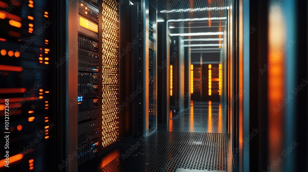 Fototapeta premium Computer Server with Latticed Doors. AI generated illustration.