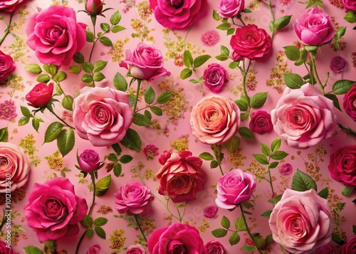 Elegant pink wallpaper design adorned with beautiful roses for interior decoration and fashion projects