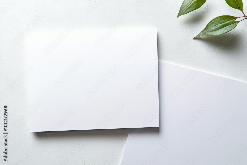 Photo of a Blank Business Card on a White Background from Top View, Ideal for Web Banner Design.