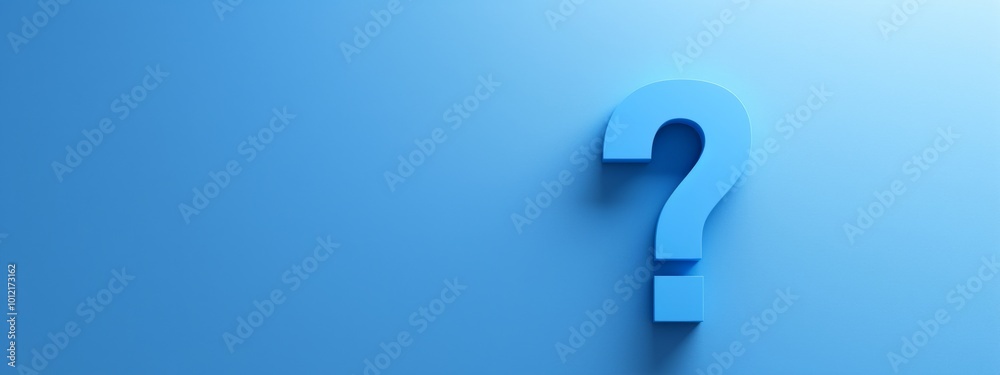 Photo of a Question Mark on a Blue Background, Symbolizing the Unknown and Mystery Related to Fear and Self-Doubt, with Copy Space for Web Banner. Photo of a Question Mark on a Blue Background, Symbolizing the Unknown and Mystery Related to Fear and Self-Doubt, with Copy Space for Web Banner.