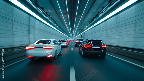 Vehicles Driving Through an Urban Tunnel | Dynamic City Traffic in a Modern Infrastructure Setting