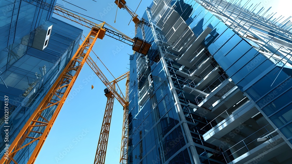 Construction site with cranes and buildings Construction site with cranes and buildings