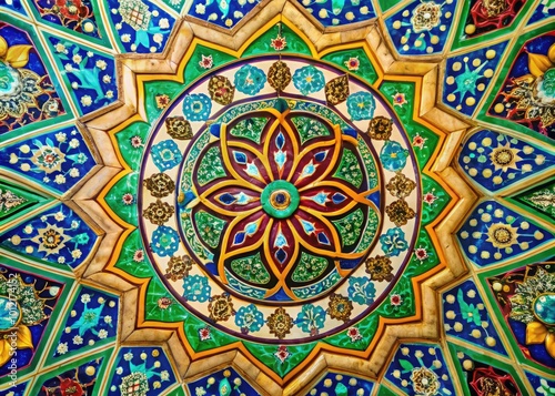 Elegant Representation of Sunni Islam Symbol with Intricate Designs and Vibrant Colors on Canvas