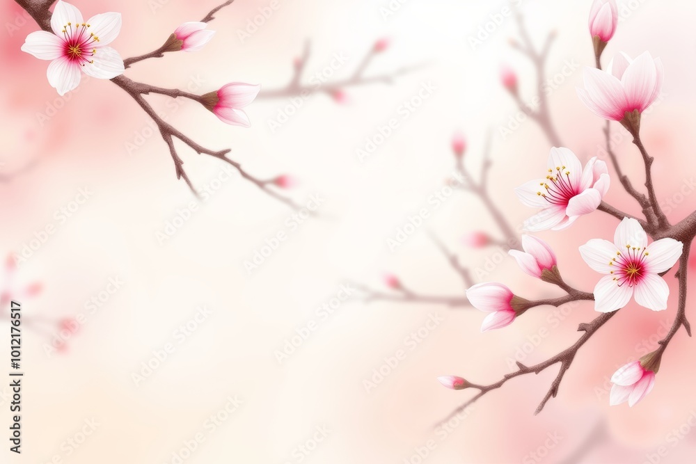 Delicate cherry blossoms in soft pink hues with copy space Delicate cherry blossoms in soft pink hues with copy space