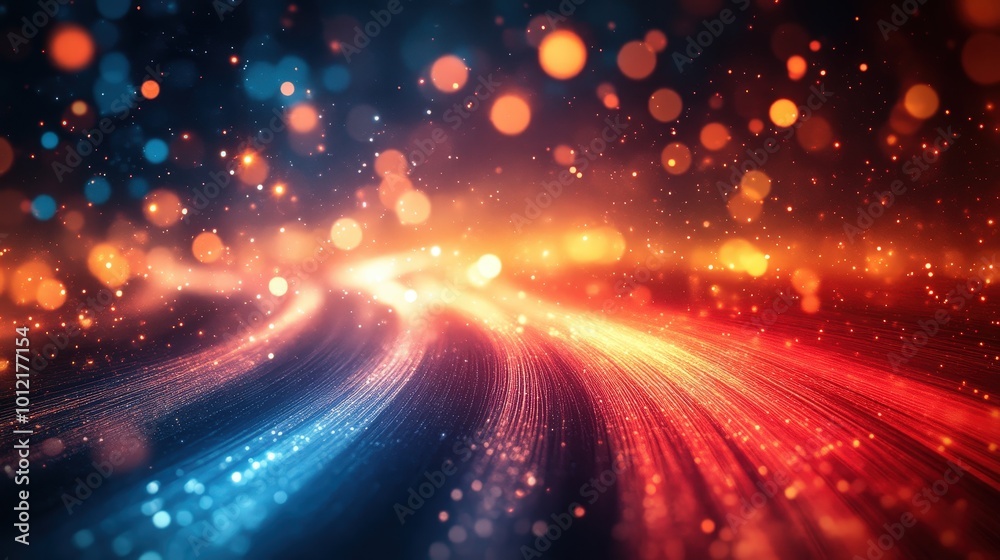 Vibrant Fiber Optic Cables Emitting Blue And Red Light Trails In Abstract Digital Motion Scene
