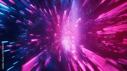 A futuristic design illustrating rapid data movement with glowing rays and dynamic explosions, capturing the essence of space travel