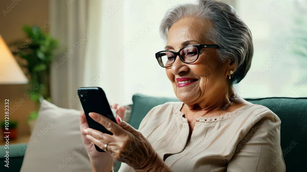 Elderly woman with glasses use smartphone. Technology bridging generations. Grandma communication with children, aging, everyday life. Old person with modern technology. Grandmother look at cell phone Elderly woman with glasses use smartphone. Technology bridging generations. Grandma communication with children, aging, everyday life. Old person with modern technology. Grandmother look at cell phone