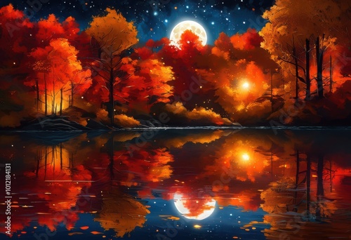 luminous nightscapes capturing stunning moonlit reflections vibrant colors dreamlike scenery starry atmosphere, ambient, imagery, serene, starlit, horizon