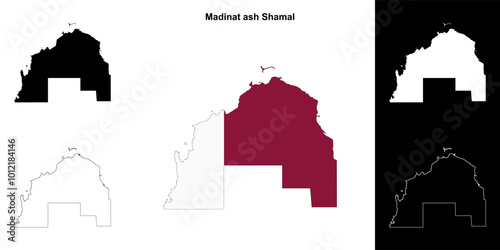 Madinat ash Shamal municipality outline map set photo