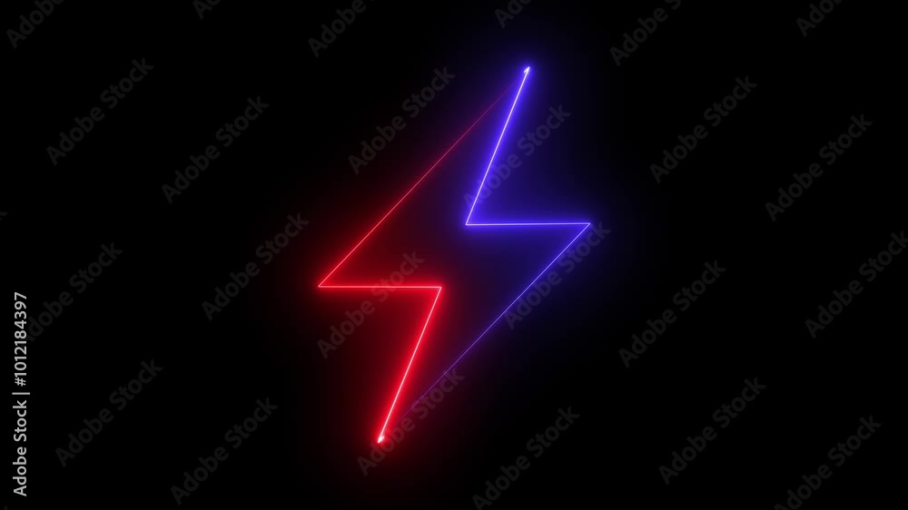 Neon Battery charging power symbol red and blue color icon black background Neon Battery charging power symbol red and blue color icon black background
