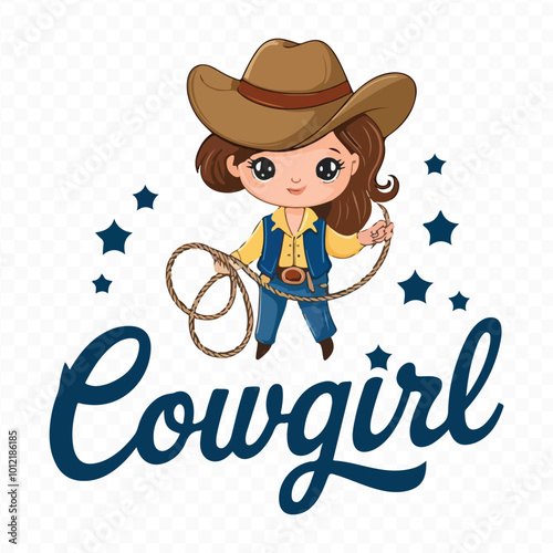 A girl in a cowboy, cowgirl hat with a cow and a horse
