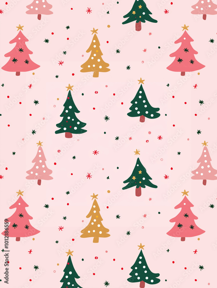 Simple Digital Pattern of Christmas Trees pattern in Soft Pastel Tones on Baby Pink Background – Cute and Minimalist Design, children's drawing style Simple Digital Pattern of Christmas Trees pattern in Soft Pastel Tones on Baby Pink Background – Cute and Minimalist Design, children's drawing style