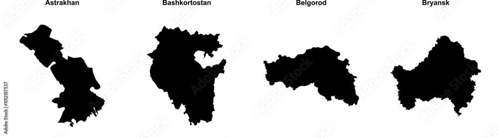 Astrakhan, Bashkortostan, Belgorod, Bryansk outline maps Astrakhan, Bashkortostan, Belgorod, Bryansk outline maps