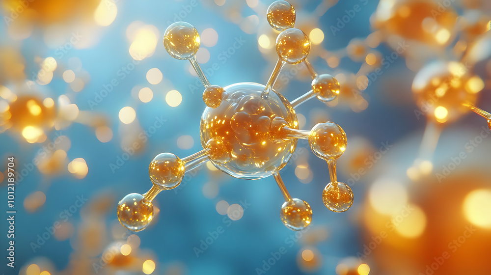 Golden Molecular Structure 3D Illustration Golden Molecular Structure 3D Illustration