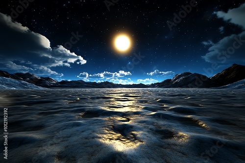 3D-rendered view of a starless night sky over a barren landscape, with realistic lighting and textures creating a lifelike representation of the nihilistic void photo