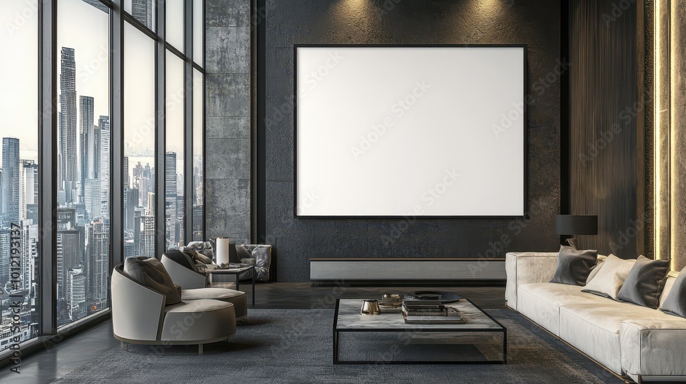 Fototapeta premium Modern Interior with Large Blank Poster Space