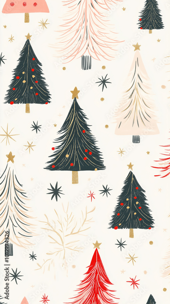 A festive Christmas pattern featuring trees, and stars. Perfect for wrapping paper, fabric, and digital projects. A festive Christmas pattern featuring trees, and stars. Perfect for wrapping paper, fabric, and digital projects.