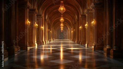 Wallpaper Mural Golden Hallway with Arched Ceiling and Polished Floor - 3D Illustration Torontodigital.ca